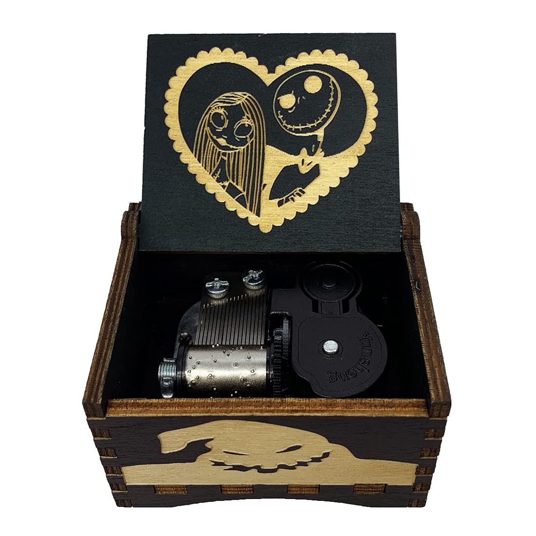 Music Box Halloween Christmas Painted Wind Up Musical Box Clockwork Laser Engraved Wood Musical Gifts for Fans (Image3-Windup)